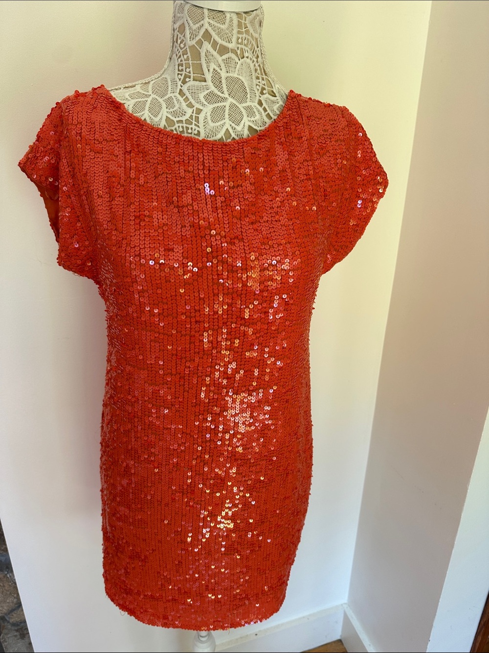 Trina Turk Red Sequin Cap-Sleeve Mini Dress